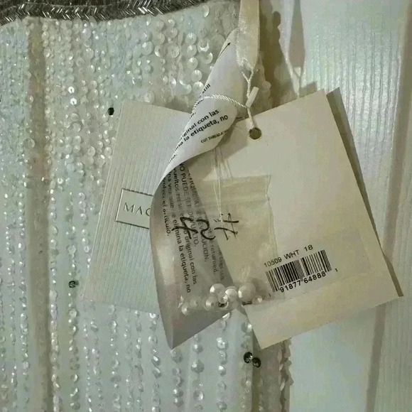 Mac Duggal Sleeveless High Neck Beaded Midi Sheath Dress White NWT Style 10509 - Picture 6 of 7